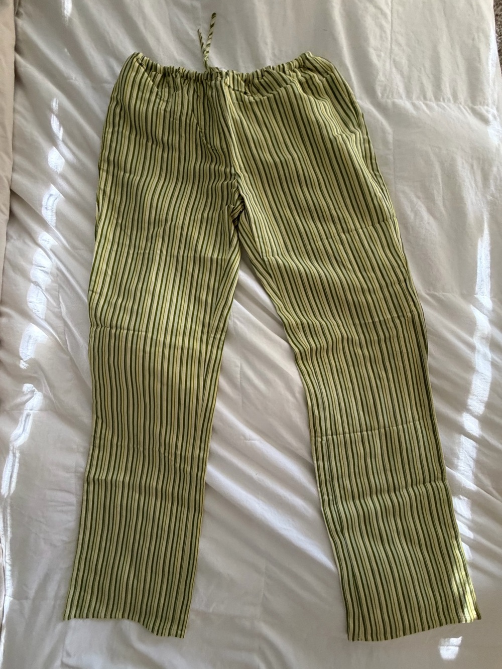 DE ROCCO Avocado striped linen pant
